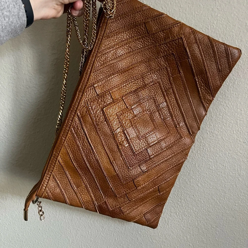 Culture Riot brown crossbody purse with‎ diamond-shaped patchwork detailing